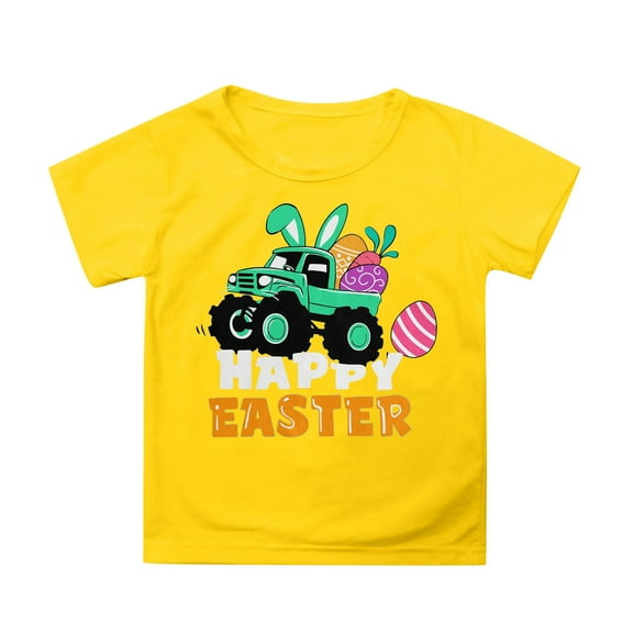 Tisuna Girls' T-Shirt For Easter Cartoon Print Short Sleeve Crew Neck Tops Fashion Loose Summer Girls Daily Wear Yellow Size 4-5 Years