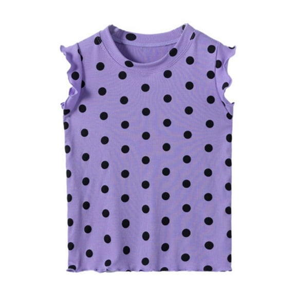 Tisuna Girls Tank Tops Toddler Polka Dot Print Sleeveless Crew Neck Vest Stylish Lightweight Girls Summer Pullover Shirt Purple Size 7-8 Years