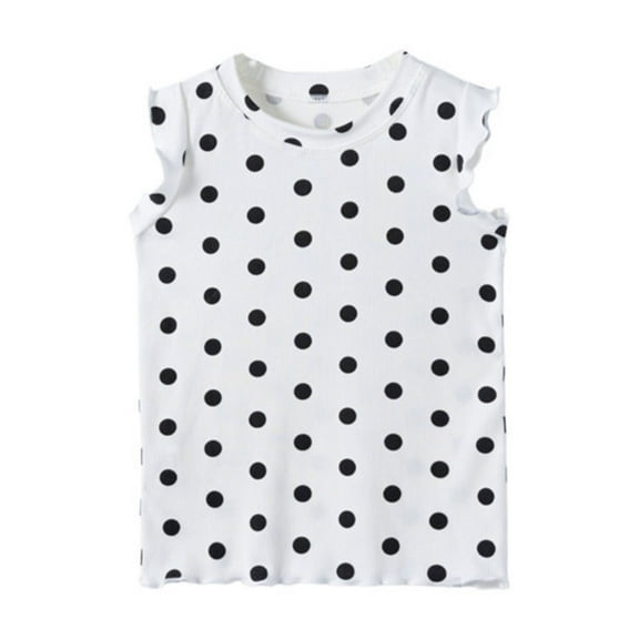 Tisuna Girls Tank Tops Toddler Polka Dot Print Sleeveless Crew Neck Vest Stylish Lightweight Girls Summer Pullover Shirt White Size 6-7 Years