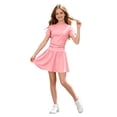 thumbnail image 1 of Tisuna Girls Tennis Outfit Set Kids Solid Color Crew Neck Short Sleeve Tops And Ruffled Skirt Set Breathable Lightweight Child Sport Athletic Clothes Set Size 13-14 Years Light Pink, 1 of 5
