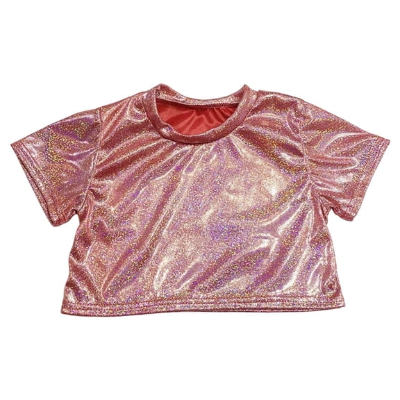 Tisuna Girls Tops Child Sequin Laser Print Short Sleeve Crew Neck Shirts Fashion Casual Girls Festival Performance Dance Wear Red Size 5-6 Years