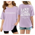 thumbnail image 1 of Tisuna Girls Tops Letter Print Short Sleeve T Shirts Kids Summer Soft Casual Girls Shirts Light Purple Size 7-8 Years, 1 of 7