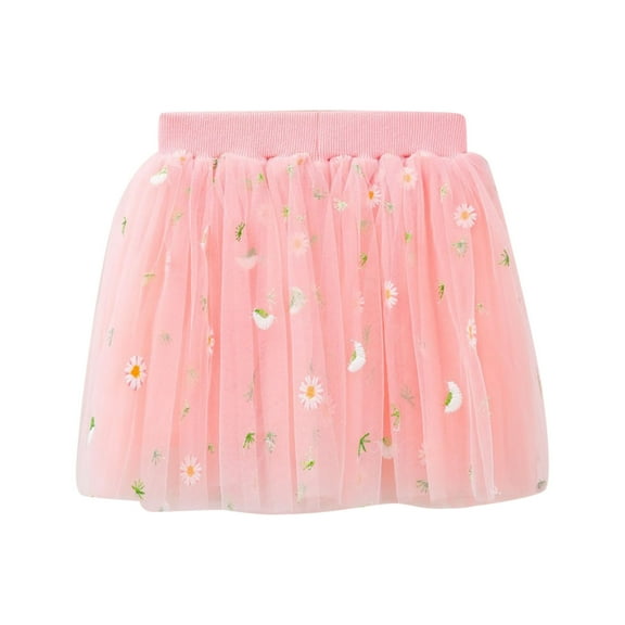 Tisuna Girls Tutu Skirt Child Star Print Elastic Waist A-Line Layered Dress Cute Lightweight Girls Festival Performance Casual Wear Pink Size 12-18 Months