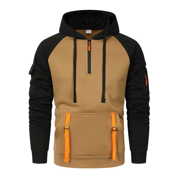 Tisuna Half Zip Drawstring Hoodies For Mens Casual Long Sleeve Pullover Tops With Pockets Lightweight Hooded Sweatshirts For Work Wear