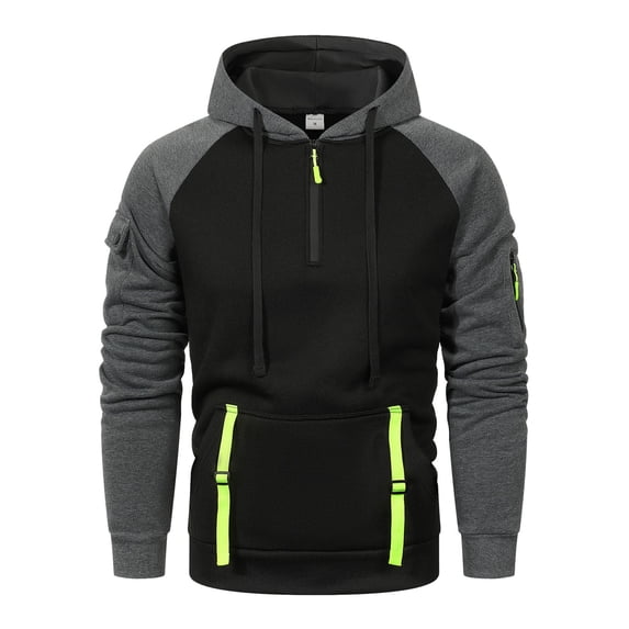 Tisuna Half Zip Drawstring Hoodies For Mens Casual Long Sleeve Pullover Tops With Pockets Lightweight Hooded Sweatshirts For Work Wear