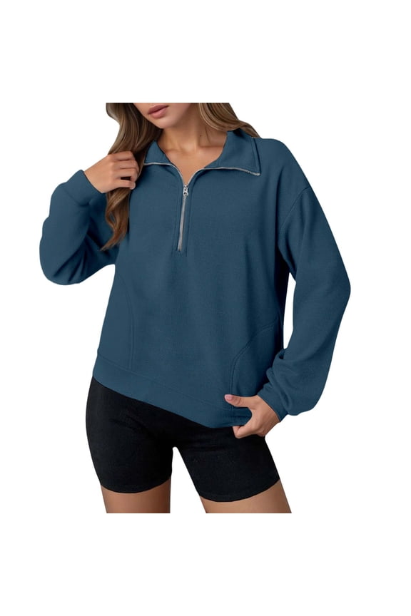 Half Zip Sweatshirts For Womens Long Sleeve Fashion Waffle Tops Fall Winter Pullover With Pockets Go Street Casual Sweatshirts