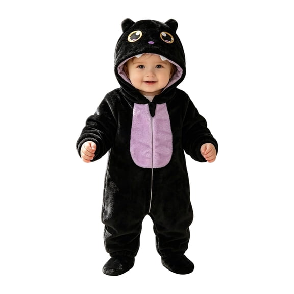 Tisuna Halloween Animals Romper For Baby Boys Long Sleeve Hooded Zipper Jumpsuit Fashion Comfortable Toddler Kids Halloween Theme Party Bodysuit Size 19-24 Months Purple
