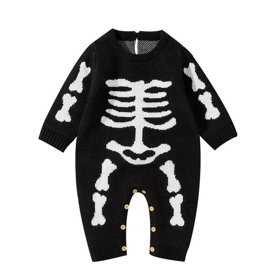 Tisuna Halloween Baby Clothes Fall Winter Skull Print Romper Long Sleeve Crew Neck Cute Casual Halloween Romper,Size 0-3 Months,Black