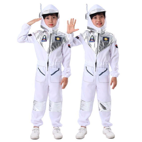 Tisuna Halloween Boys Astronaut Romper Long Sleeve Crew Neck Jumpsuit With Matching Hat Lightweight Fashion Toddler Kids Halloween Theme Party Bodysuit Size 3-4 Years White