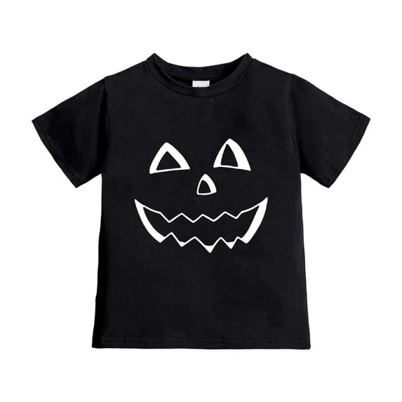 Tisuna Halloween Boys Girls Top Child Cartoon Print Short Sleeve Crew Neck Shirt Cute Loose Kids Pullover Clothes Black Size 7-8 Years