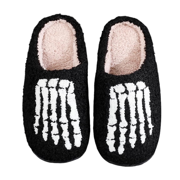 Tisuna Halloween Fuzzy House Slippers For Women Men Skeleton Graphic Fashion Home Slippers Theme Events Memory Foam Shoes