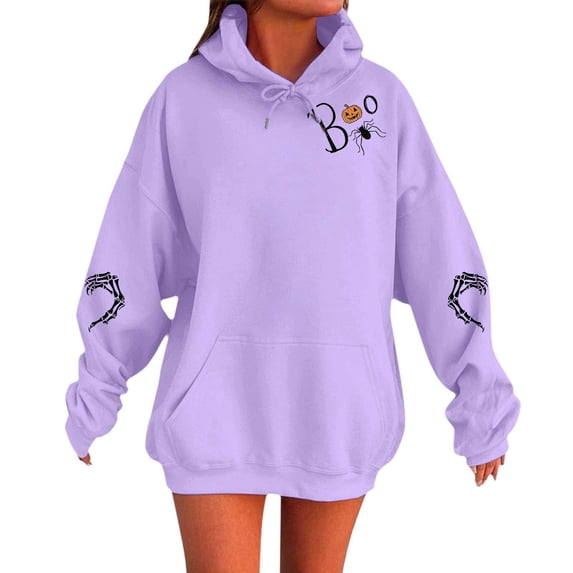 Tisuna Halloween Hoodie For Women Soft Graphic Print Hooded Tops Ladies Long Sleeve Festival Theme Party Fall Hoody Size L