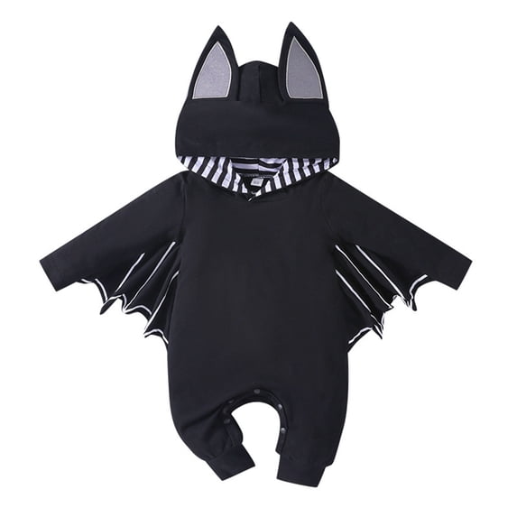Tisuna Halloween Baby Boys Bat Romper Long Sleeve Hooded With Cute Ear Jumpsuit Comfort Fit Casual Toddler Kids Halloween Theme Party Bodysuit Size 0-1 Months Black