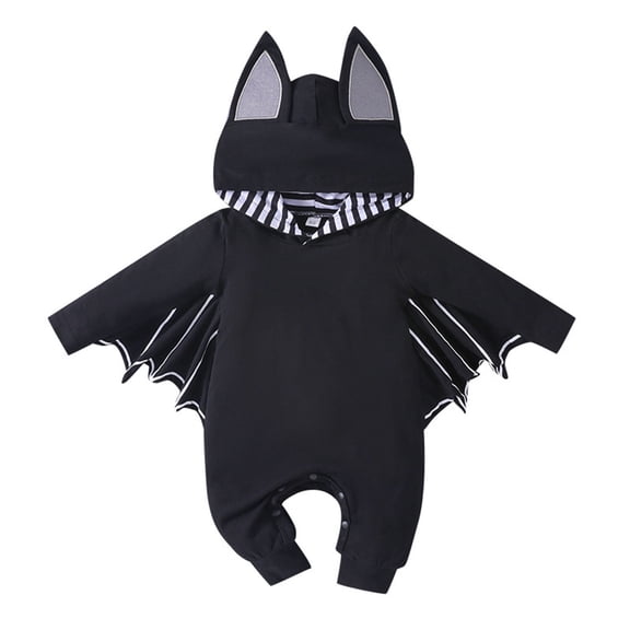 Tisuna Halloween Baby Boys Bat Romper Long Sleeve Hooded With Cute Ear Jumpsuit Comfort Fit Casual Toddler Kids Halloween Theme Party Bodysuit Size 0-1 Months Black