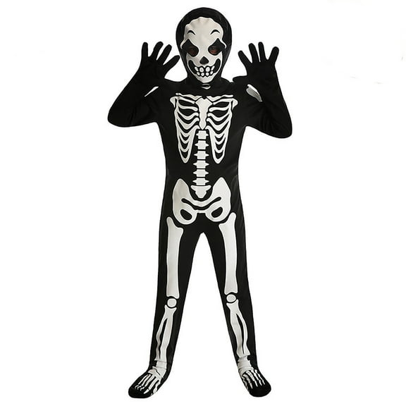 Tisuna Halloween Romper Fall Winter Hooded Neck Long Sleeve Outfit Luminous Skull Print Warm Casual Halloween Outfit,Size 7-9 Years,Black