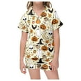 thumbnail image 1 of Tisuna Halloween Pajamas Outfit Set For Little Girls Pumpkin Ghost Print Short Sleeve Lapel Neck Homewear Cute Soft Kids Loungewear Set Beige Size 8-9 Years, 1 of 6