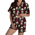 thumbnail image 1 of Tisuna Halloween Pajamas Set For Womens Skull Print Short Sleeve Button Down Tops And Shorts Sleepwear Pjs Sets Cute 2 Pieces Homewear S-XXL, 1 of 3