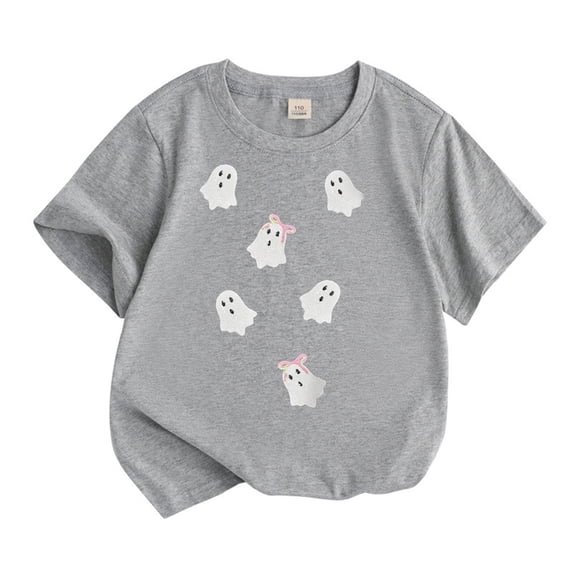 Tisuna Halloween Pumpkin Ghost T Shirts For Boys And Girls Short Sleeve Tees Comfortable Casual Shirt Youth Fashion Basic Tee Grey Size 7-8 Years
