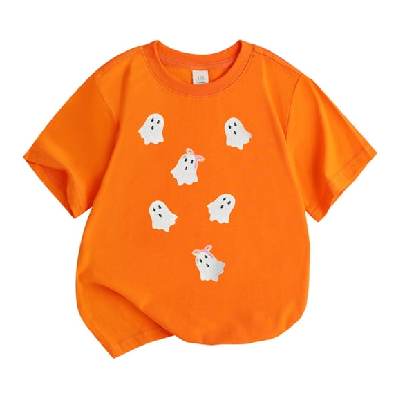 Tisuna Halloween Pumpkin Ghost T Shirts For Boys And Girls Short Sleeve Tees Comfortable Casual Shirt Youth Fashion Basic Tee Orange Size 5-6 Years