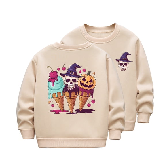 Tisuna Halloween Sweatshirt For Unisex Teen Kids Graphic Print Long Sleeve Crewneck Sweatshirt Boys And Girls Thermal Theme Party Daily Tees Shirts Size 3-4 Years Khaki