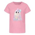thumbnail image 1 of Tisuna Halloween T Shirts For Girls Kids Ghost Print Short Sleeve Crewneck Tops Teen Girls Halloween Cozy T-Shirts Size 3-4 Years Pink, 1 of 4