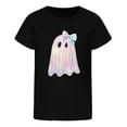 thumbnail image 1 of Tisuna Halloween T Shirts For Girls Kids Ghost Print Short Sleeve Crewneck Tops Teen Girls Halloween Cozy T-Shirts Size 4-5 Years Black, 1 of 4
