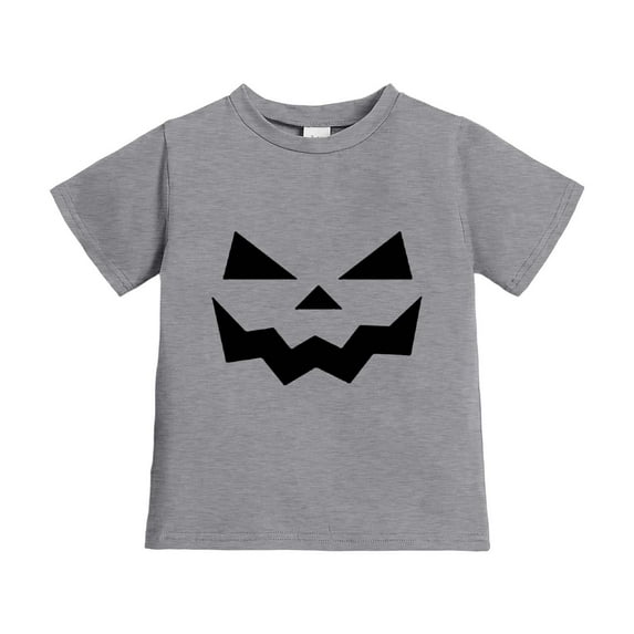 Tisuna Halloween Tops For Little Girls Boys Cartoon Print Short Sleeve Crew Neck Shirts Cute Fashion Kids Outdoor Wear Grey Size 5-6 Years