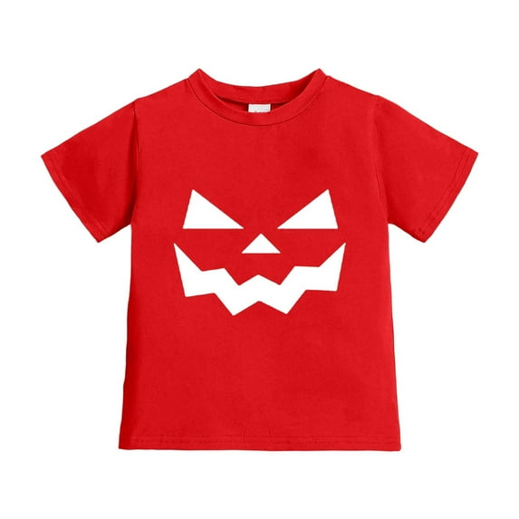 Tisuna Halloween Tops For Little Girls Boys Cartoon Print Short Sleeve Crew Neck Shirts Cute Fashion Kids Outdoor Wear Red Size 6-7 Years