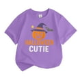 thumbnail image 1 of Tisuna Halloween Tops For Little Girls Pumpkin Print Short Sleeve Crew Neck Shirts Comfortable Soft Kids Pullover Tops Light Purple 7-8 Years, 1 of 3