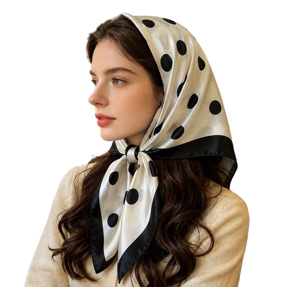 Tisuna Headbands For Women, Lightweight Large Square Silk Scarf Polka Dot Print Hair Bandana For Outdoor Street