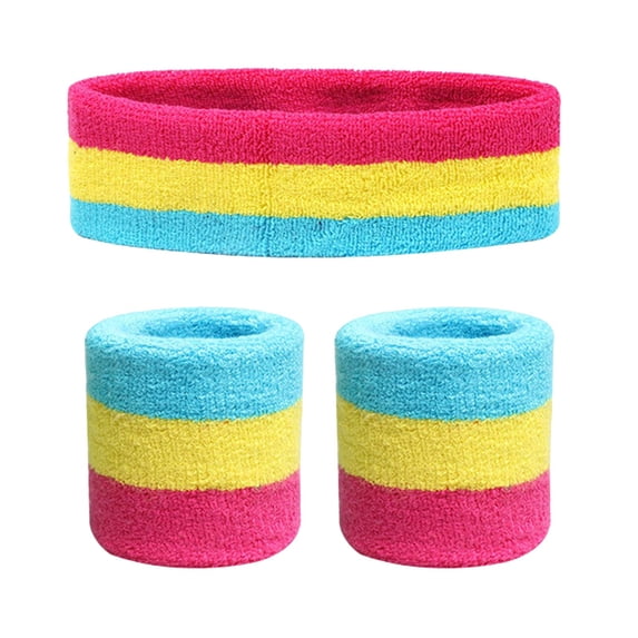 Tisuna Headbands Set For Women Men, Moisture-Wicking Stretchy 1 Headbands With 2 Wristbands Color Block Matching Set For Sport Workout