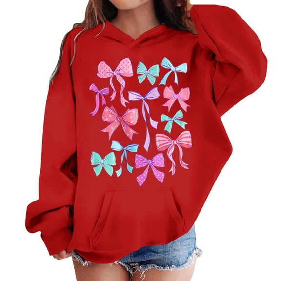 Tisuna Hoodie For Child Girls 67 Print Long Sleeve Hooded Tops Lightweight Soft Kids Spring Autumn Pullover Outfits Size 10-11 Years Red