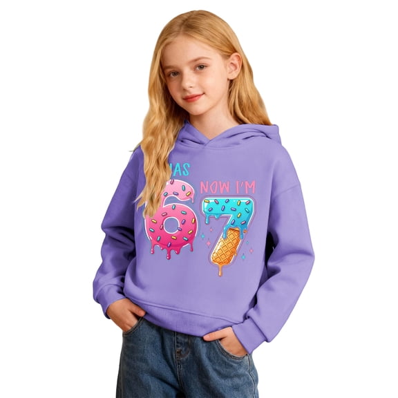 Tisuna Hoodie For Girls Boys Child 67 Print Long Sleeve Hooded Sweatshirt Fashion Casual Kids Fall Winter Clothes Purple Size 7-8 Years