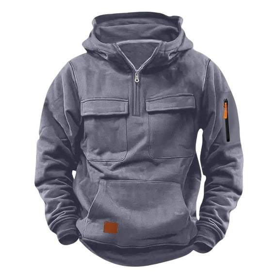 Tisuna Hoodie For Little Boys Solid Color Long Sleeve Half Zip Hooded Tops Handsome Comfortable Autumn Winter Boys Outerwear Grey Size 7-8 Years