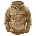 thumbnail image 1 of Tisuna Hoodie For Little Boys Solid Color Long Sleeve Half Zip Hooded Tops Handsome Comfortable Autumn Winter Boys Outerwear Khaki Size 11-12 Years, 1 of 6