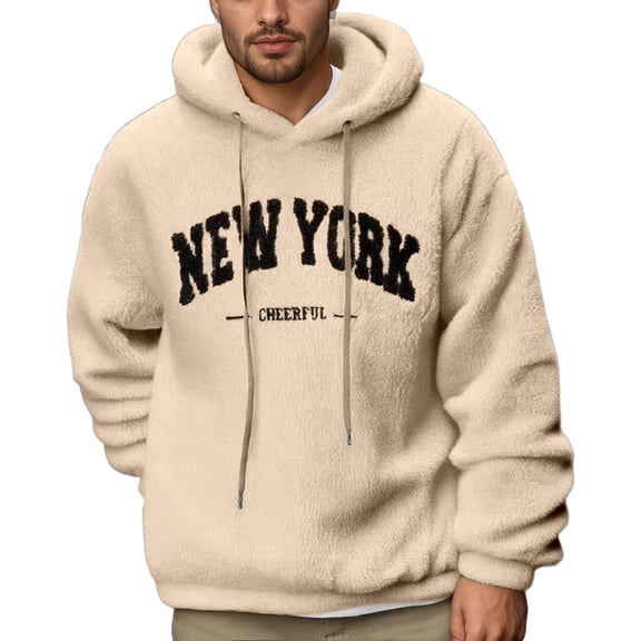 Tisuna Hoodie For Mens Letter Print Long Sleeve Hooded Sweatshirt Soft Loose Autumn Winter Men Pullover Hoodies Khaki Size Xl