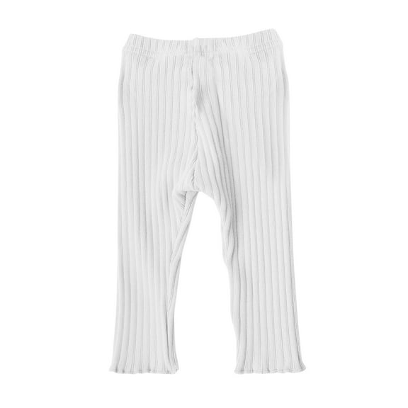 Tisuna Boys Girls Pants Solid Color Elastic Waist Taper Leg Leggings Soft Stretch Autumn Winter Kids Trousers White Size 6-12 Months
