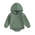 thumbnail image 1 of Tisuna Infant Boys Girls Romper Solid Color Long Sleeve Hooded Tops Classic Comfortable Autumn Winter Kids Bodysuit Green Size 18-24 Months, 1 of 3