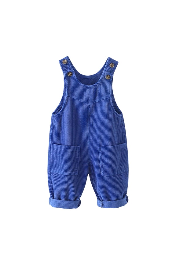 Boys Girls Romper Solid Color Sleeveless Suspenders Jumpsuit Fashion Casual Autumn Winter Kids Overalls Pants Blue Size 18-24 Months