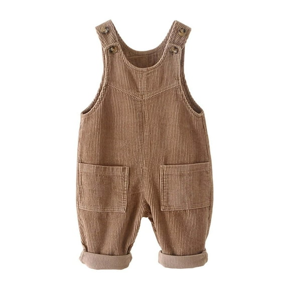 Tisuna Boys Girls Romper Solid Color Sleeveless Suspenders Jumpsuit Fashion Casual Autumn Winter Kids Overalls Pants Coffee Size 2-3 Years