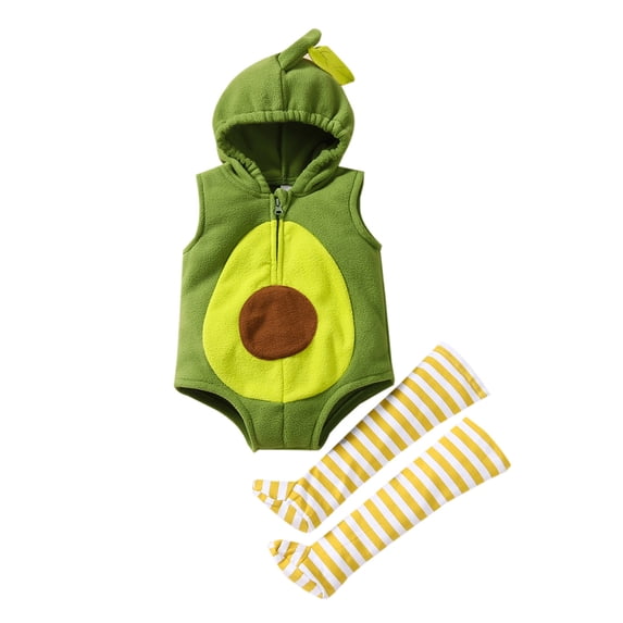 Tisuna Fall Romper For Girls Fruit Print Sleeveless Hooded Zipper Bodysuit With Socks Soft Comfortable Festival Party Jumpsuit Size 18-24 Months