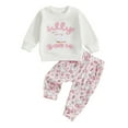 thumbnail image 1 of Tisuna Girls 2 Pieces Outfit Cartoon Print Long Sleeve Crew Neck Sweatsuit Fashion Casual Autumn Kids Hoodie And Pants Set White Size 6-12 Months, 1 of 9