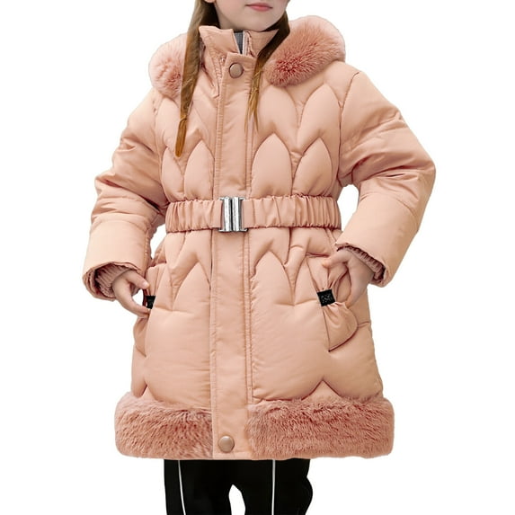 Tisuna Jacket For Girls Child Solid Color Long Sleeve Hooded Coat Comfortable Casual Autumn Winter Kids Padded Clothes Pink Size 7-8 Years