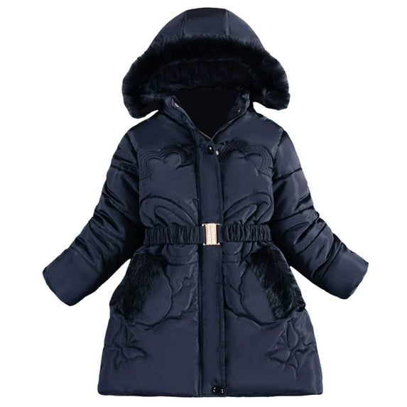 Tisuna Jacket For Little Boys Girls Solid Color Long Sleeve Hooded Coat Thick Warm Winter Kids Zipper Down Jacket Navy Size 6-7 Years