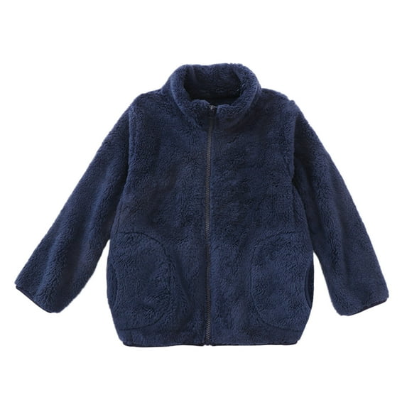 Tisuna Jacket For Little Boys Girls Solid Color Long Sleeve Stand Collar Coat Fashion Casual Winter Child Outerwear Navy Size 7-8 Years