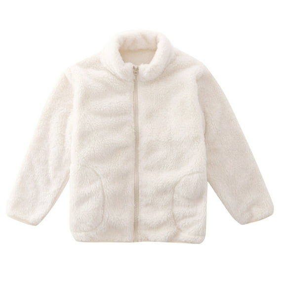 Tisuna Jacket For Little Boys Girls Solid Color Long Sleeve Stand Collar Coat Fashion Casual Winter Child Outerwear White Size 5-6 Years