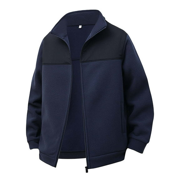 Tisuna Jacket For Men Color Block Long Sleeve Stand Collar Coat Comfortable Leisure Autumn Winter Men Casual Windbreaker Navy Size M