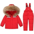 thumbnail image 1 of Tisuna Down Jacket Outfit Set For Girls Boys Toddler Solid Color Hooded Jacket And Overalls Pants Set Thick Warm Kids Winter Outdoor Snowsuit Red Size 3-4 Years, 1 of 8