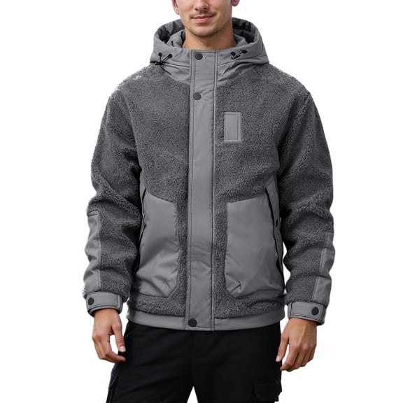 Tisuna Jackets For Men Color Block Long Sleeve Hooded Coat Warm Comfortable Autumn Winter Men Down Jacket Grey Size Xl