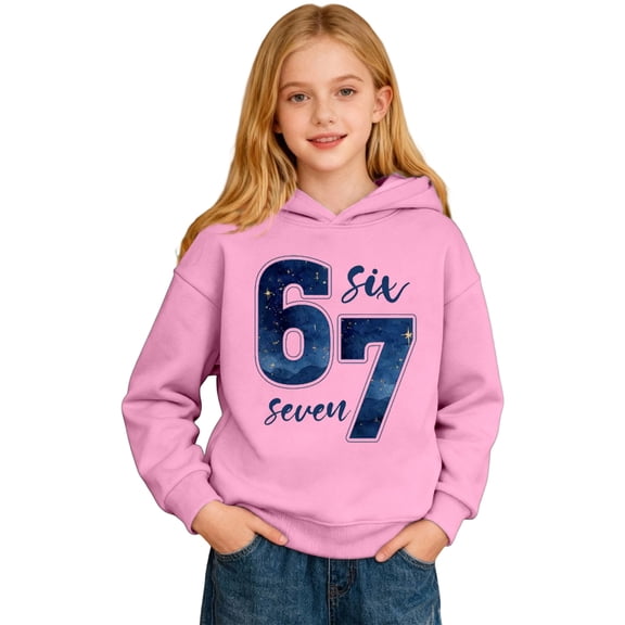 Tisuna Kids 67 Hoodie Sweatshirt Number Print Long Sleeve Hooded Tops Breathable Leisure Girls Boys Pullover 67 Shirts Outfits Size 3-4 Years Pink